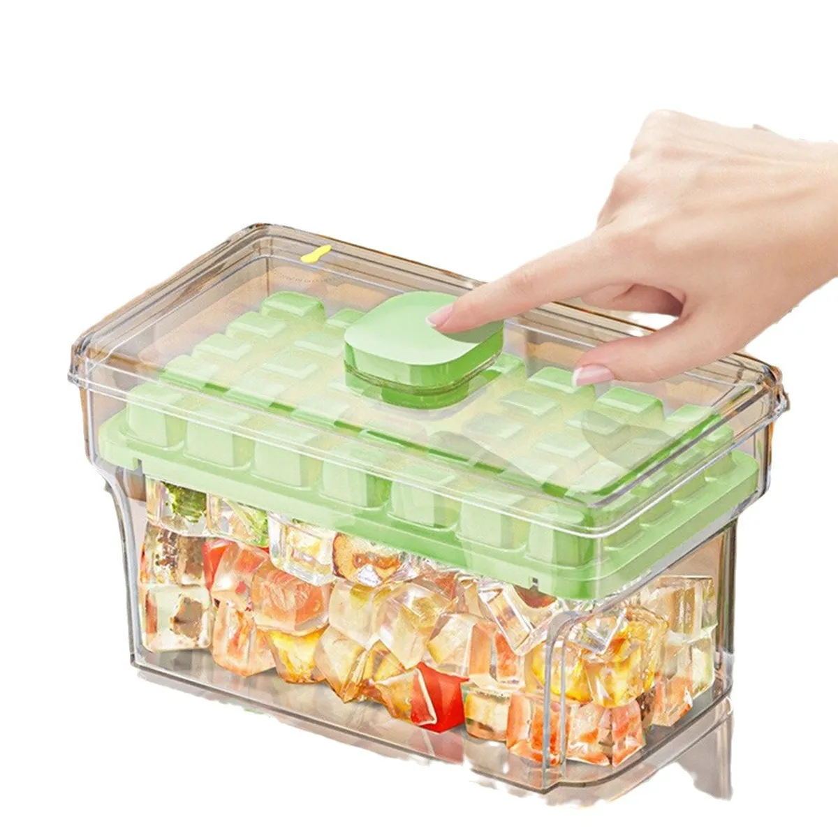 Press-Type Ice Cube Tray with Lid and Storage Bin – Easy-Release 64-Cube Ice Mold, BPA-Free Quick-Freeze Ice Maker for Home, Kitchen & Freezer